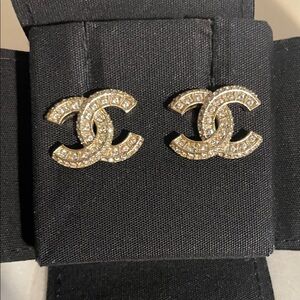 CHANEL Gold Crystal-Embellished Earrings